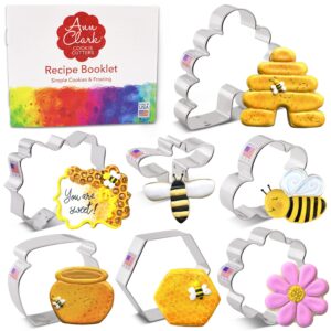 bee cookie cutters 7-pc. set made in the usa by ann clark, cute bee, small flower, honey pot, beehive, honeycomb and more