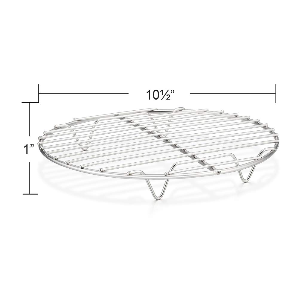 E-far 10½ Inch Round Cooling Cooking Racks, Stainless Steel Round Steaming Baking Rack Set of 2, Multi-Purpose for Canning Air Fryer Pressure Cooker, Dishwasher Safe