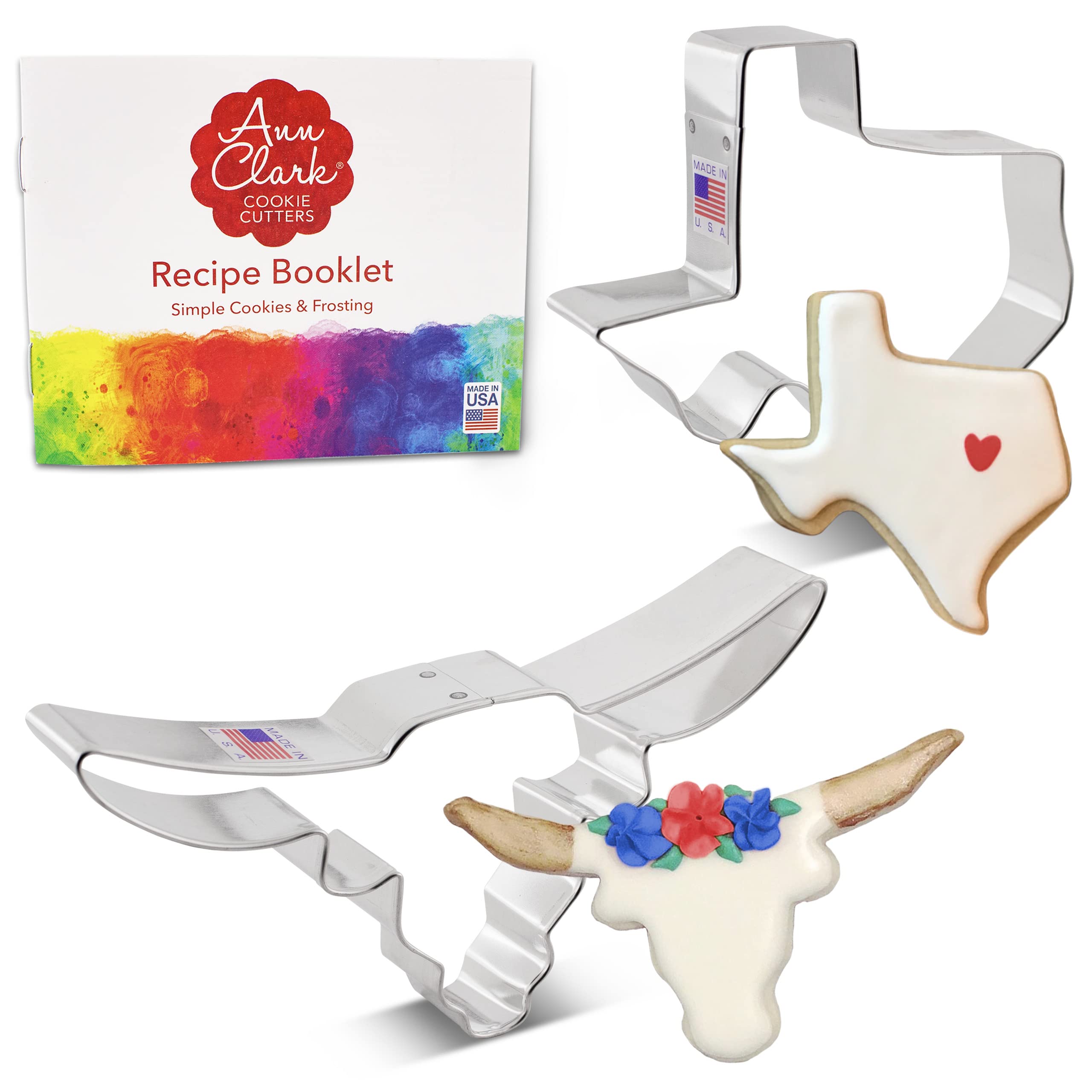 Texas Cookie Cutters 2-Pc. Set Made in the USA by Ann Clark, Texas, Longhorn