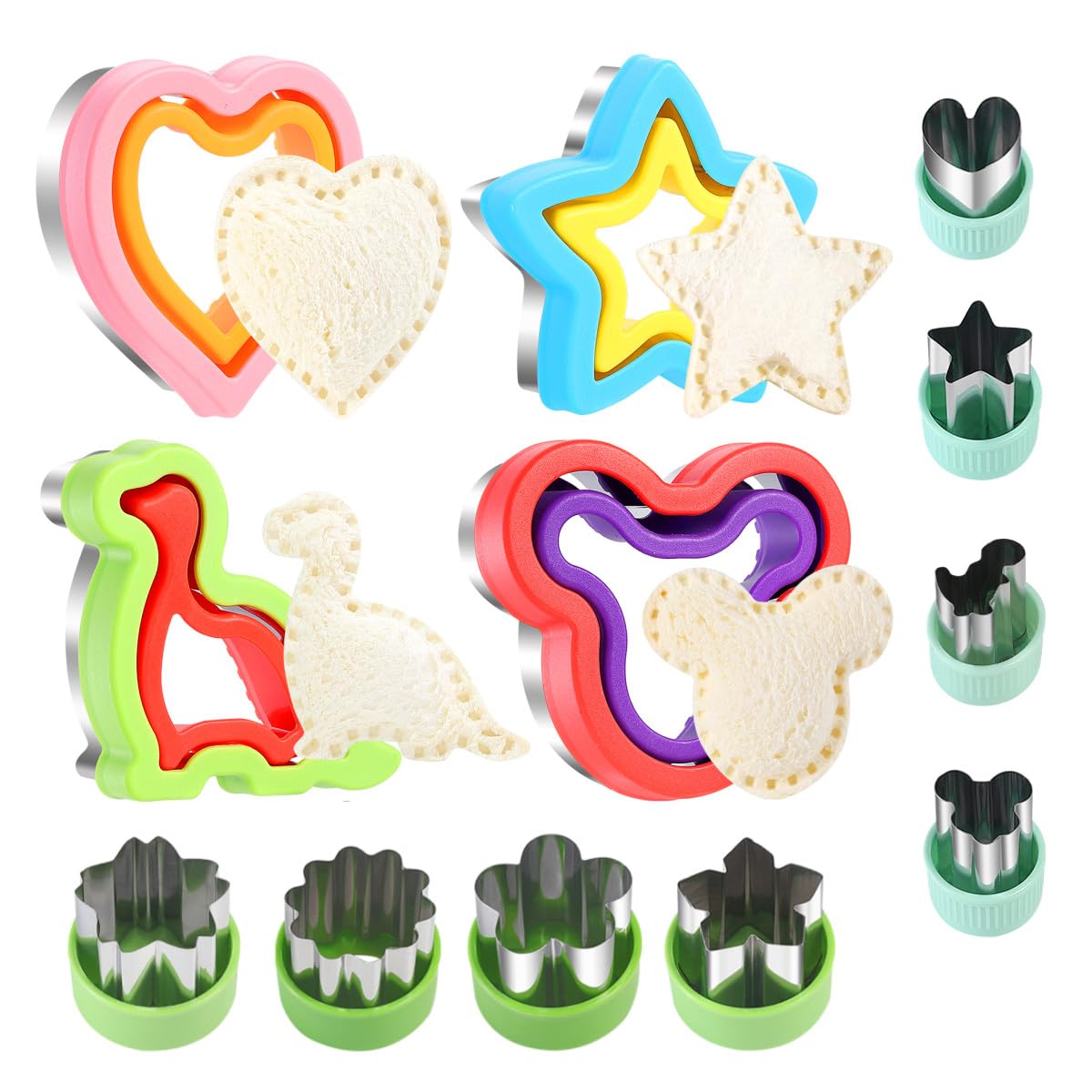 Elfkitwang Sandwich Cutter and Sealer Set,Dinosaur&Heart&Star Sandwich Bread Cookie Cutters -Child Food Grade Vegetable Cookie Mould.(12Pcs)