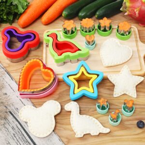 Elfkitwang Sandwich Cutter and Sealer Set,Dinosaur&Heart&Star Sandwich Bread Cookie Cutters -Child Food Grade Vegetable Cookie Mould.(12Pcs)