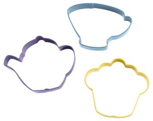 wilton tea party colored metal cutter set, 3-piece