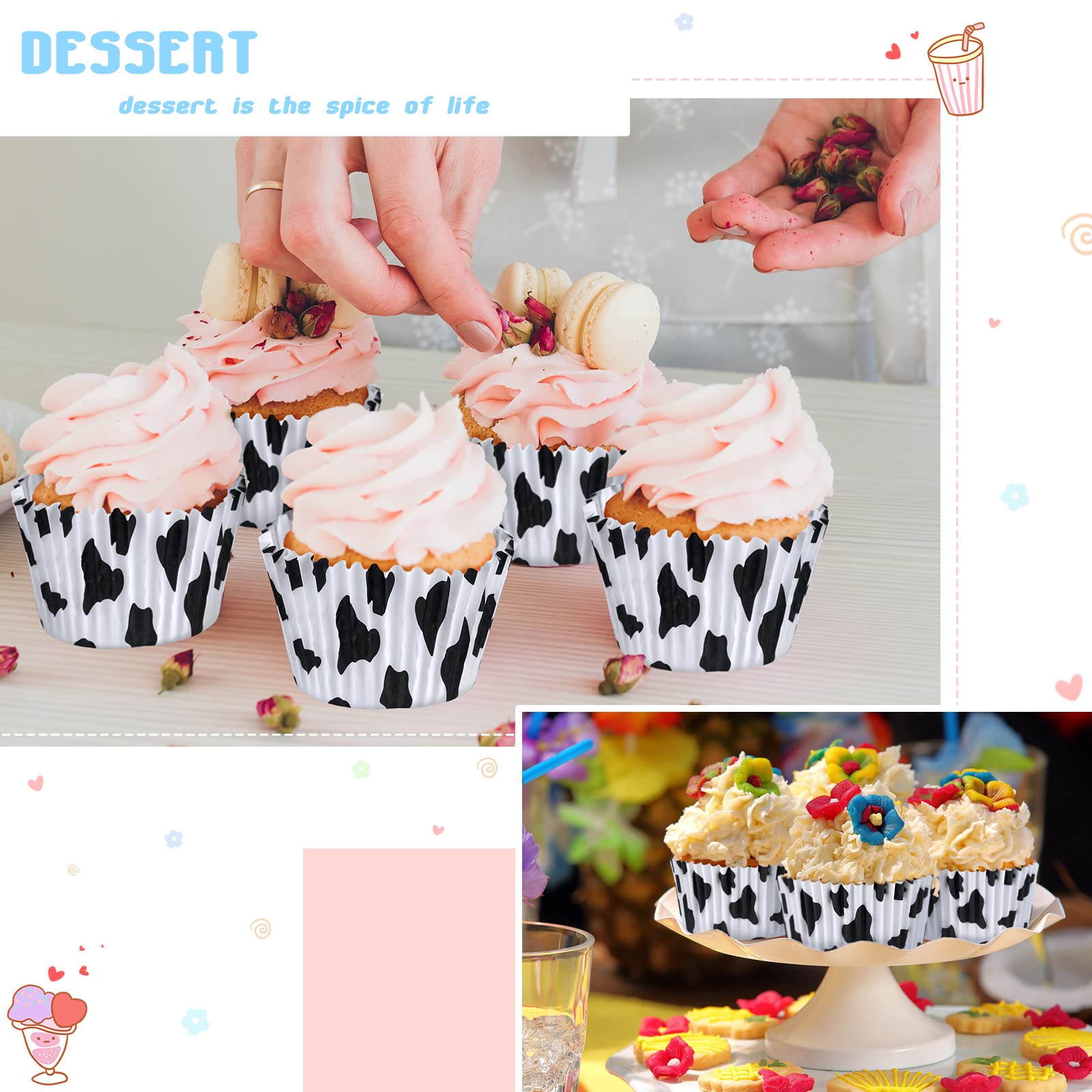 300 Count Cupcake Liners Cow Cashew Cupcake Liners Wrappers Baking Cups Cases Cashew Animal Print Cupcake Paper Baking Cups for Wedding Farm Themed Birthday Party (Cow Style)