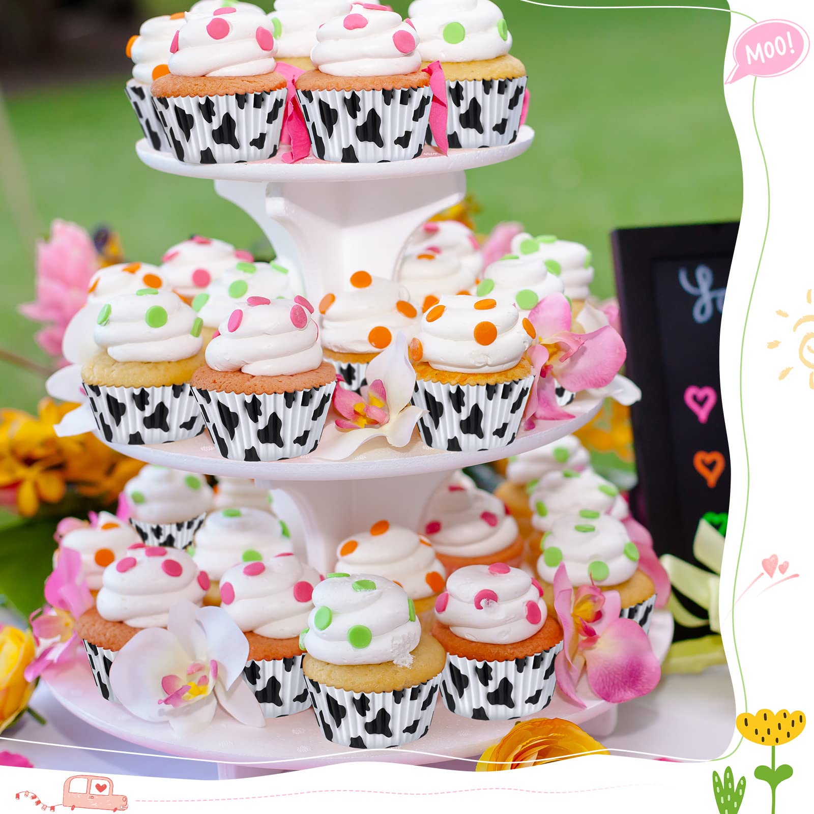 300 Count Cupcake Liners Cow Cashew Cupcake Liners Wrappers Baking Cups Cases Cashew Animal Print Cupcake Paper Baking Cups for Wedding Farm Themed Birthday Party (Cow Style)