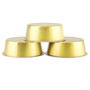 EUSOAR Baking Cups Foil, 5oz 50pcs Reusable Cupcake Cups with Lids, 150ml Pie Ramekins, Desserts Flans, Creme Brulee Cups, Custard Cake Pudding Cups, Catering Party Favor-Gold