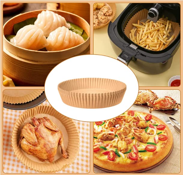 Air fryer liners, 6.3 inches 50PCS Air Fryer Paper Liners Air Fryer Disposable Paper Liner Non-Stick, Oil-Proof, Water-Proof. Food Grade Baking Paper for Roasting Microwave