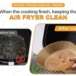 Air fryer liners, 6.3 inches 50PCS Air Fryer Paper Liners Air Fryer Disposable Paper Liner Non-Stick, Oil-Proof, Water-Proof. Food Grade Baking Paper for Roasting Microwave