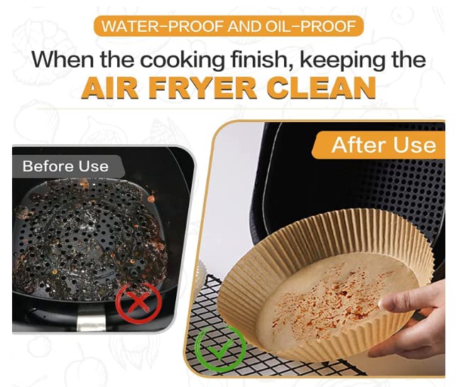 Air fryer liners, 6.3 inches 50PCS Air Fryer Paper Liners Air Fryer Disposable Paper Liner Non-Stick, Oil-Proof, Water-Proof. Food Grade Baking Paper for Roasting Microwave