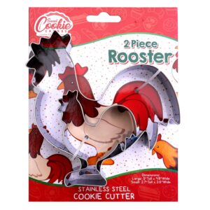rooster farm animal cookie cutter 2 piece set, premium food-grade stainless steel, dishwasher safe (rooster 2 pc set)