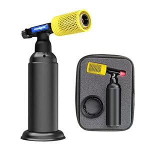 molgoc butane torch with anti-scalding device,stainless steel protective cover,refillable kitchen torch lighter,adjustable flame guard. (butane gas not included,yellow) (yellow)
