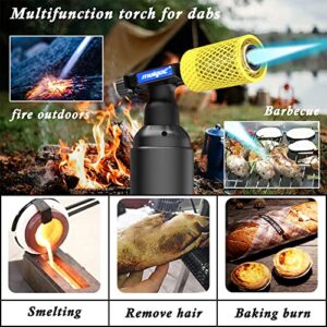 Molgoc Butane Torch with Anti-scalding Device,Stainless Steel Protective Cover,Refillable Kitchen Torch Lighter,Adjustable Flame Guard. (Butane Gas Not Included,Yellow) (yellow)