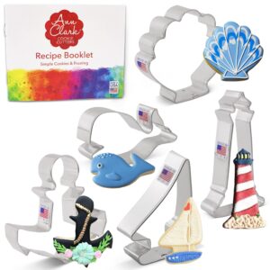 Nautical Ocean Cookie Cutters 5-Pc. Set Made in USA by Ann Clark, Anchor, Sailboat, Lighthouse, Seashell, Whale