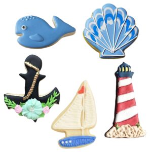 Nautical Ocean Cookie Cutters 5-Pc. Set Made in USA by Ann Clark, Anchor, Sailboat, Lighthouse, Seashell, Whale