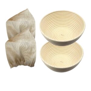 9 inch round bread banneton proofing basket set of 2 – bread baking kit sourdough proofing basket for artisanal bread – bread making tools for professional & home bakers (9 inch round- 2 pack)