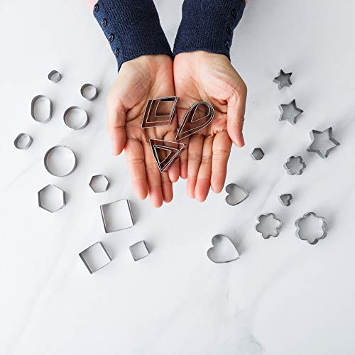 Beyond 280 Mini Tiny Stainless Steel Cookie Cutters, Geometric Shapes Heart Star Circle for One-Bite Cookies, Cake Décor, Fondant Biscuit (30 pcs)