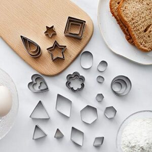 Beyond 280 Mini Tiny Stainless Steel Cookie Cutters, Geometric Shapes Heart Star Circle for One-Bite Cookies, Cake Décor, Fondant Biscuit (30 pcs)
