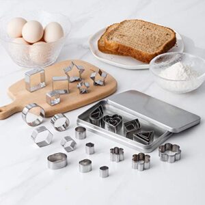 Beyond 280 Mini Tiny Stainless Steel Cookie Cutters, Geometric Shapes Heart Star Circle for One-Bite Cookies, Cake Décor, Fondant Biscuit (30 pcs)