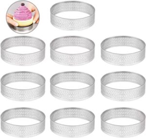 10 pcs 2.37 inch stainless steel tart ring, heat-resistant perforated cake mousse ring, round ring baking doughnut tools (6cm)