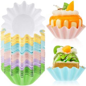 100 pieces wave cupcake liners wrappers flared paper baking cups disposable muffin liners for muffins baking, cupcakes or mini snacks