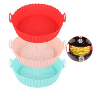 8inch silicone reusable air fryer liner non-stick airfryer pot air fryer accessories dishwasher safe baking parchment (pink)