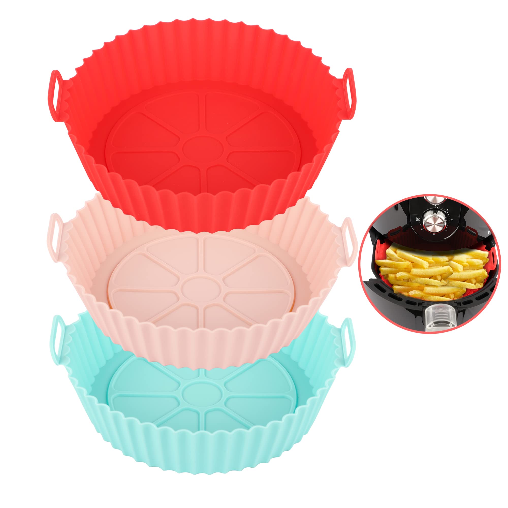 8inch Silicone Reusable Air Fryer Liner Non-stick Airfryer Pot Air Fryer Accessories Dishwasher Safe Baking Parchment (pink)