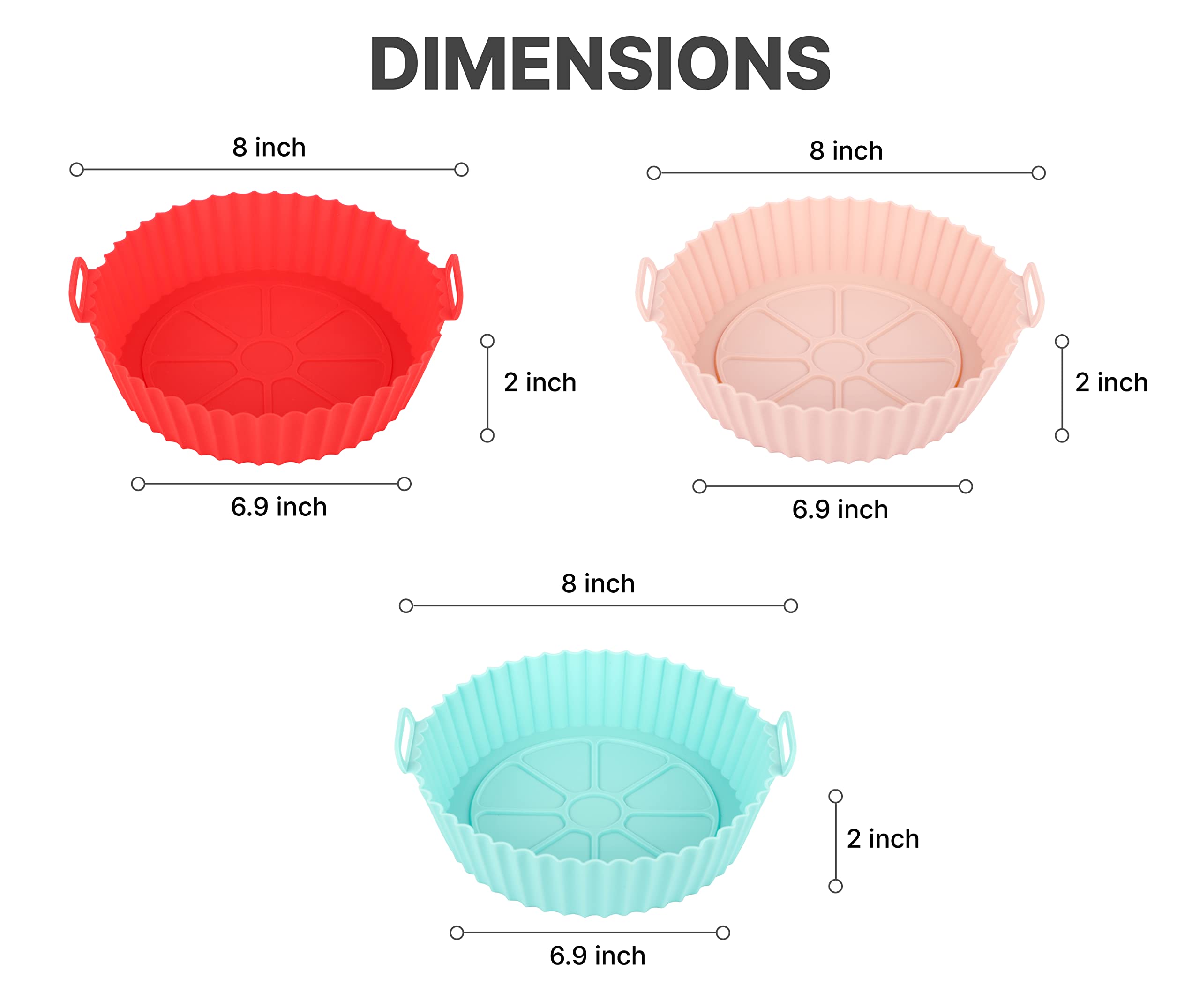 8inch Silicone Reusable Air Fryer Liner Non-stick Airfryer Pot Air Fryer Accessories Dishwasher Safe Baking Parchment (pink)