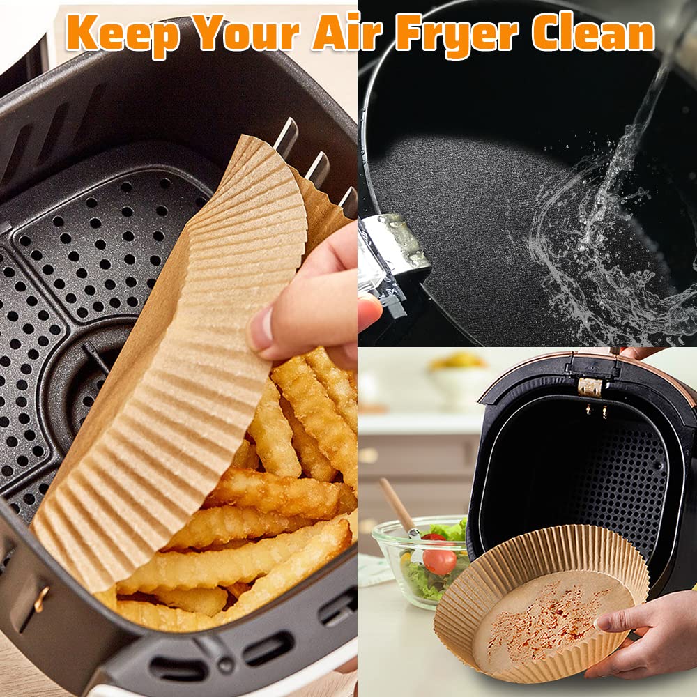 BLUELF 120 Pcs Air Fryer Paper Liner, Disposable Air Fryer Liners Round, Non-stick Oil-proof Air Fryer Paper for Baking Roasting Microwave 7.9inch(Nature)