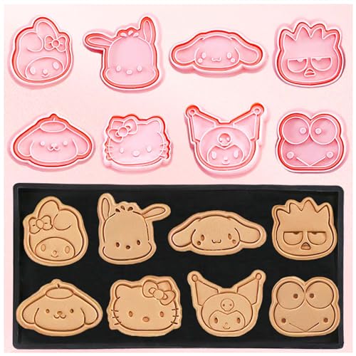 Mini Anime Cookie Cutter Set, 8 Piece Cartoon Stamped Embossed Molds for Baking Cupcake Pancake Apple Pie Pastry, Suitable for Gingerbread Frosting Decoration