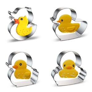 duck shaped cookie cutter set of 4 - cute duck and duckling metal stainless steel cookie cutter biscuit mold for fondant fruit bread kids birthday party decorations