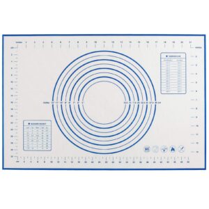 easyoh silicone pastry mat 100% non-slip with measurement counter mat, dough rolling mat, pie crust mat 16 x 24 inches blue