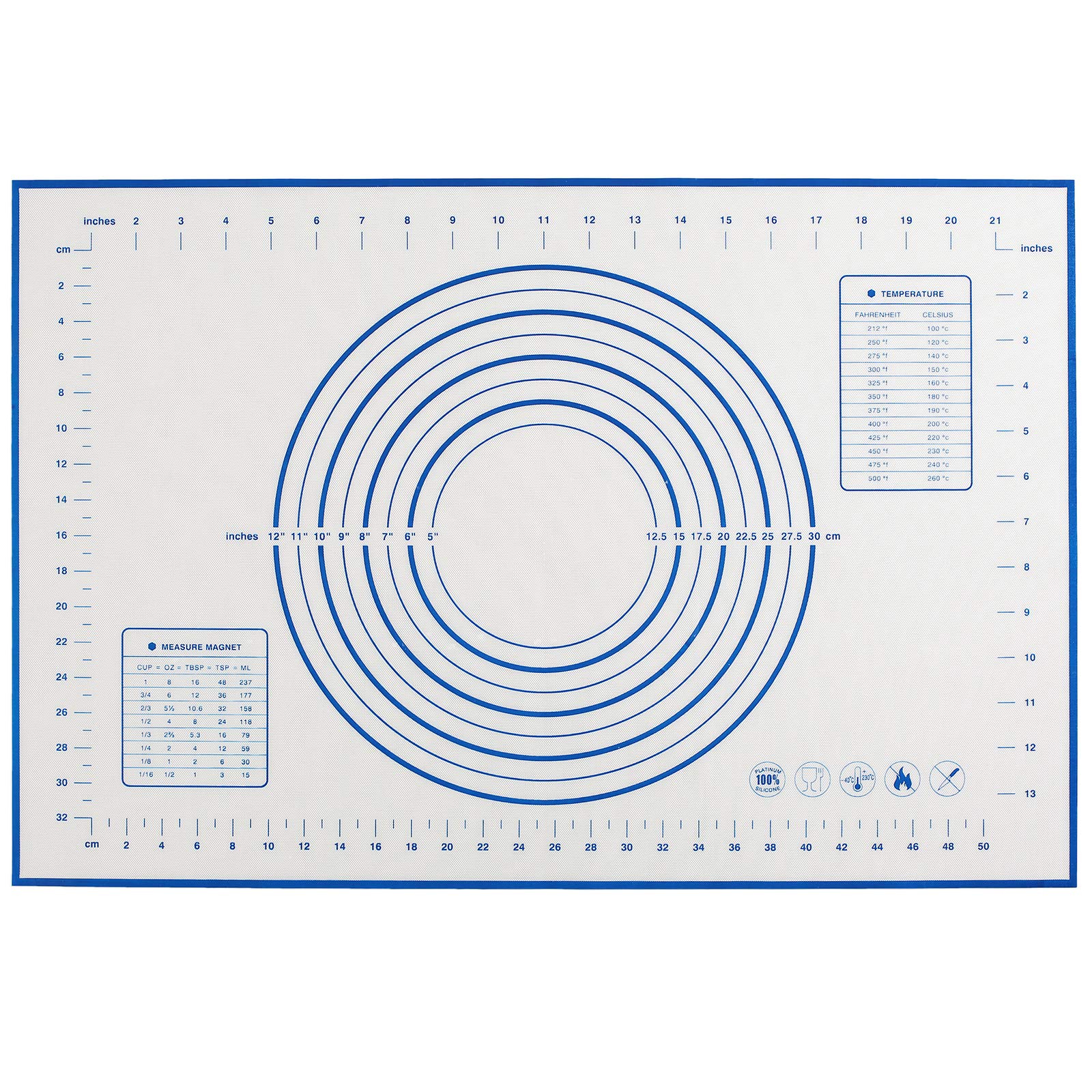 EasyOh Silicone Pastry Mat 100% Non-Slip with Measurement Counter Mat, Dough Rolling Mat, Pie Crust Mat 16 x 24 Inches Blue