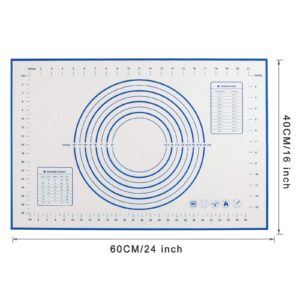 EasyOh Silicone Pastry Mat 100% Non-Slip with Measurement Counter Mat, Dough Rolling Mat, Pie Crust Mat 16 x 24 Inches Blue