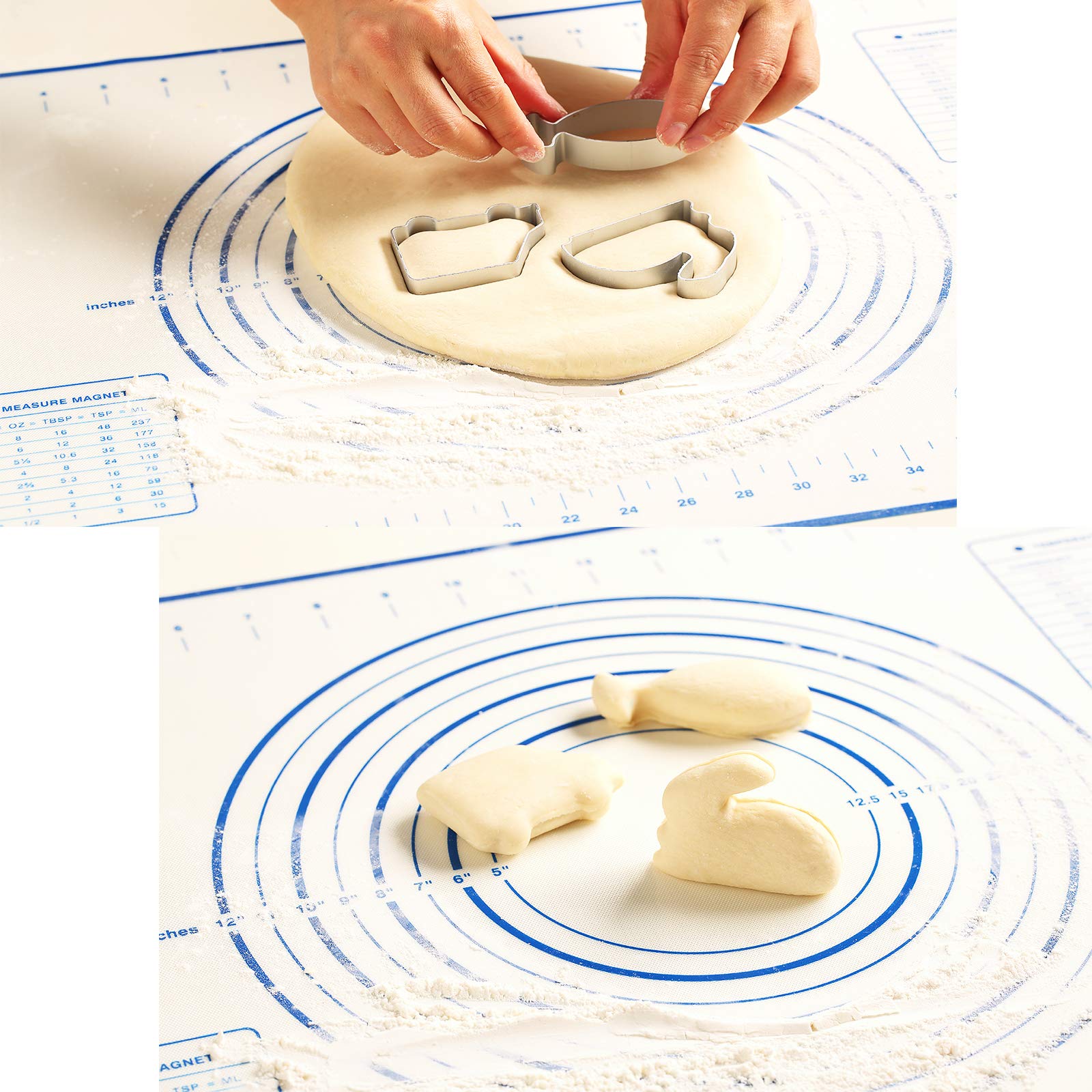 EasyOh Silicone Pastry Mat 100% Non-Slip with Measurement Counter Mat, Dough Rolling Mat, Pie Crust Mat 16 x 24 Inches Blue