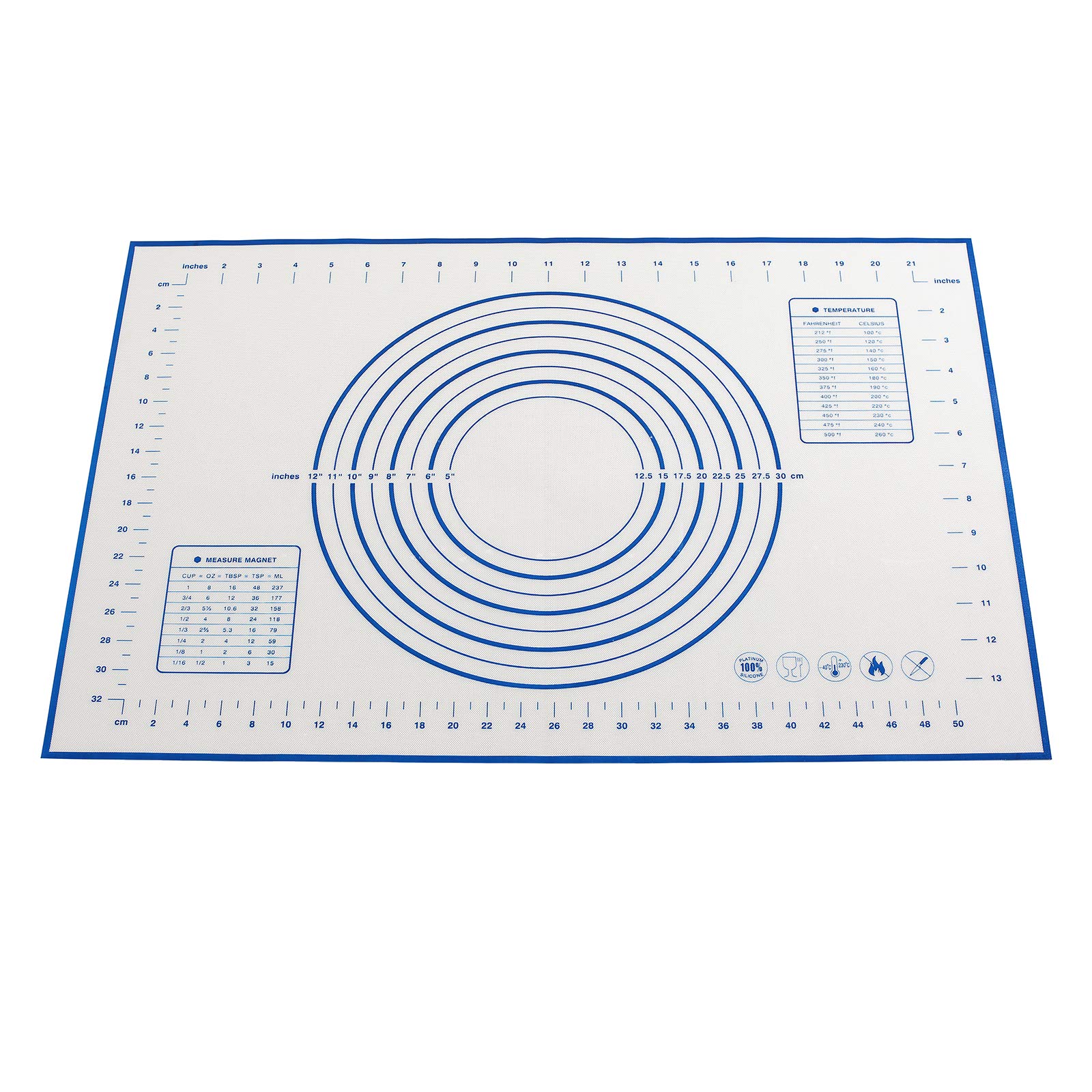 EasyOh Silicone Pastry Mat 100% Non-Slip with Measurement Counter Mat, Dough Rolling Mat, Pie Crust Mat 16 x 24 Inches Blue