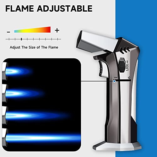 Butane Torch with Butane Fuel - Refillable Torch Lighter, Kitchen Torch for Baking, Cooking Food, Creme Brulee, BBQ, Blow Torch with Safety Lock and Adjustable Flame, 2 Cans Butane Included.