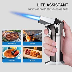 Butane Torch with Butane Fuel - Refillable Torch Lighter, Kitchen Torch for Baking, Cooking Food, Creme Brulee, BBQ, Blow Torch with Safety Lock and Adjustable Flame, 2 Cans Butane Included.