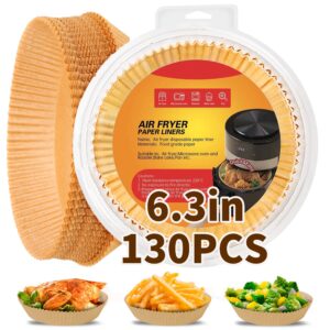 air fryer disposable paper liner - 130pcs 6.3" round parchment paper fryer liners non-stick food grade baking paper for 2-5 qt air fryer baking microwave (6.3 in-130pcs)