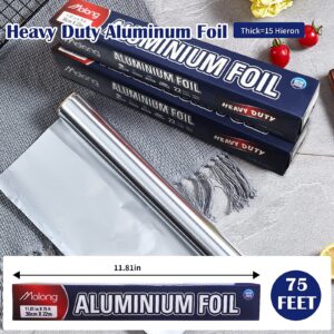 Aluminum Foil Roll 75 Feet Long Non-Stick Aluminum Foil Food Grade Foil Wrap Kitchen Suitable for Cooking, Roasting, Baking,BBQ and Family Parties