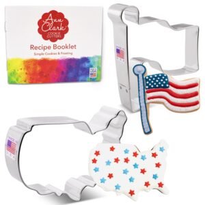usa cookie cutters 2-pc. set made in the usa by ann clark, usa map, american flag