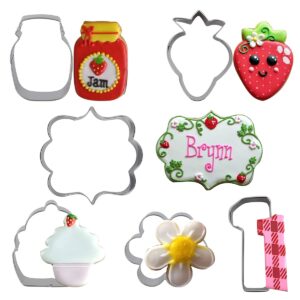 Fangleland Fruit Cookie Cutter Set Strawberry Theme Stainless Steel Molds 7 Packs for Berry Girl Sweet 1st Birthday Baby Shower Cake Fondant Biscuit Decorations