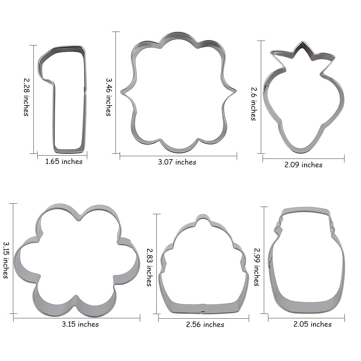 Fangleland Fruit Cookie Cutter Set Strawberry Theme Stainless Steel Molds 7 Packs for Berry Girl Sweet 1st Birthday Baby Shower Cake Fondant Biscuit Decorations