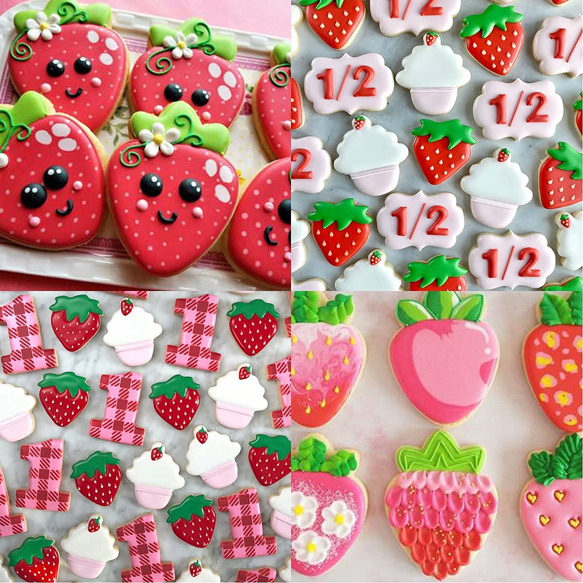 Fangleland Fruit Cookie Cutter Set Strawberry Theme Stainless Steel Molds 7 Packs for Berry Girl Sweet 1st Birthday Baby Shower Cake Fondant Biscuit Decorations