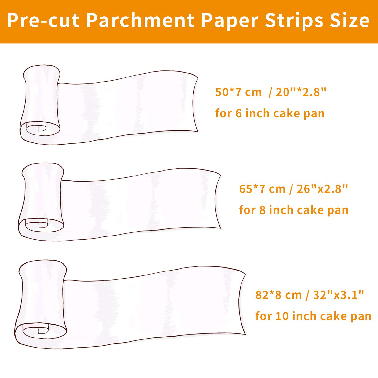 ZCONIEY Non-Stick Parchment Paper Strips Baking Paper Side Liners for 10" Cake Pans Circle 50 Counts