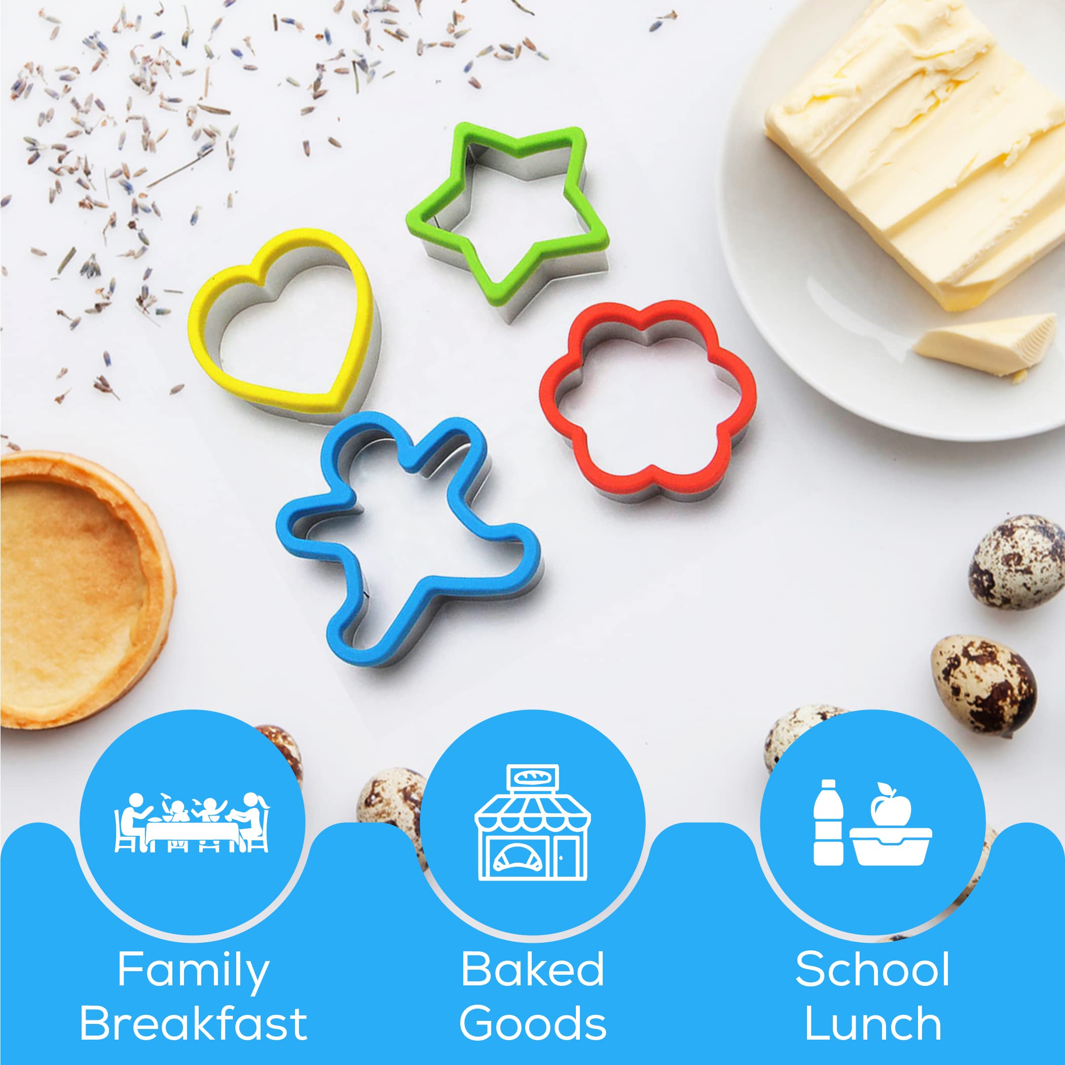 Alpine Cuisine Cookie Cutter, Stainless Steel & Silicone, Strong & Durable, Various Shapes & Size, 4 Different Classical Cookie Cutter Shapes