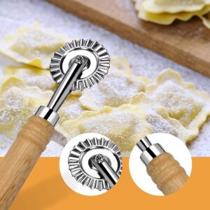 2 Pack Ravioli Cutter Wheel,Pastry Wheel Cutter with Long Wooden Handle,Zinc Alloy Pasta Cutter Wheel for Kitchen