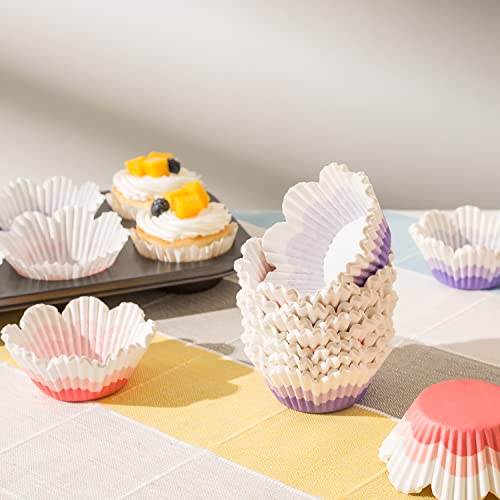 Barry's Home Standard Size Baking Cups, No Smells Rainbow Cupcake Liners, Paper Grease Proof Petal Muffin Wrappers, Pack of 192 (Strawberry Ice & Lavender)