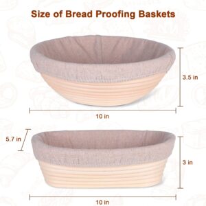 Lokeisna Bread Proofing Basket Set of 2, 10 Inch Round &Oval Cane Sourdough Proofing Basket with Bread Baking Supplies-Bread Lame, Danish Whisk, Bowl Scraper & Dough Scraper, Wonderful gift for Bakers