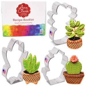 tropical houseplants cookie cutters 3-pc. set made in the usa by ann clark, fiddle fig, snake plant, and prickly pear cactus