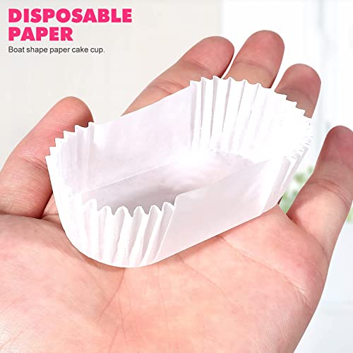 Cabilock 1000 Pcs Baking Cup Oval Cake Paper Tray Boat Shape Paper Cups High Temperature Cake Cup Bread Baking Cups Safe Grease Proof Cupcake Liners Perfect Cups for Cake Balls Muffins Cupcakes