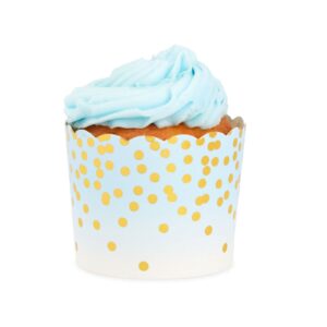 50 Pack Blue and Gold Polka Dot Cupcake Liners Wrappers, Muffin Paper Baking Cup for Wedding & Birthday